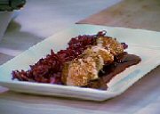 Roasted Pork Tenderloin on Bed of Red Cabbage
